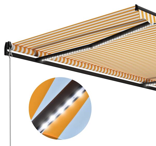Sárga és fehér kézzel kihúzható LED-es napellenző 300 x 250 cm