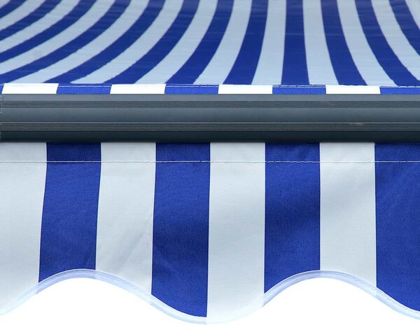 Kék és fehér kézzel kihúzható LED-es napellenző 300 x 250 cm
