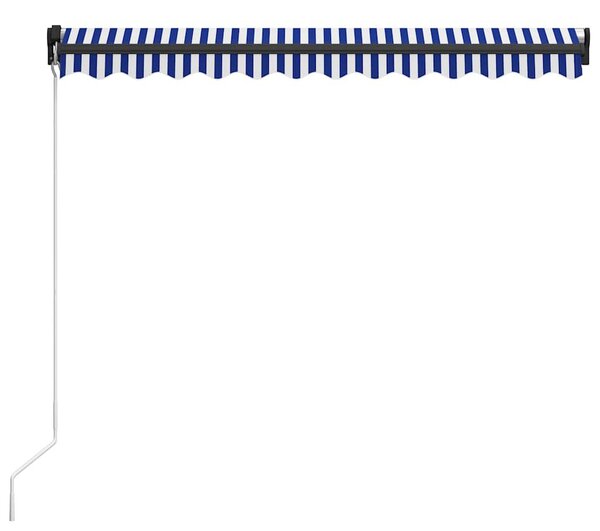 Kék és fehér kézzel kihúzható LED-es napellenző 300 x 250 cm