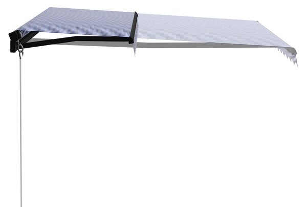 Kék és fehér kézzel kihúzható LED-es napellenző 300 x 250 cm