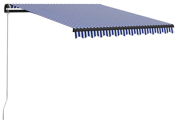 Kék és fehér kézzel kihúzható LED-es napellenző 300 x 250 cm