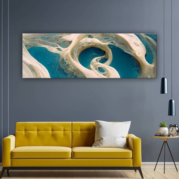 70x40 cm - Absztrakt kék és fehér anyag vászonkép
