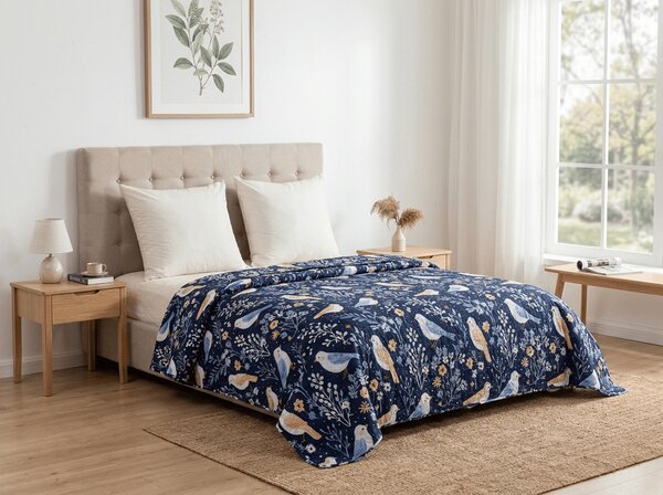 Ágytakaró DENIM BIRDS, kék Méret: 170 x 210 cm