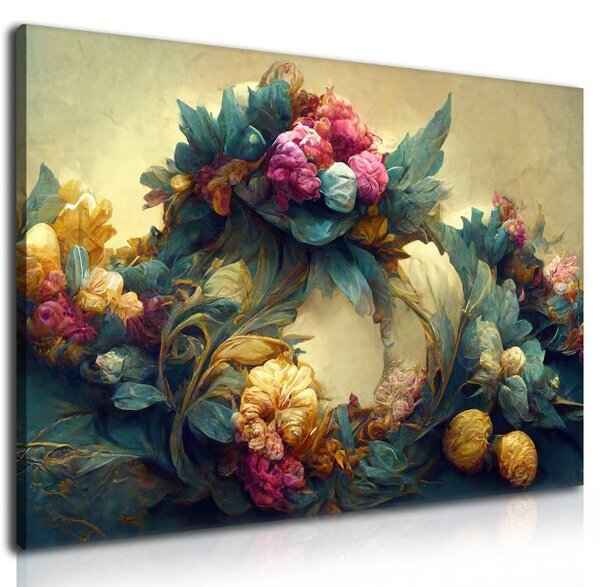 70x40 cm - Festői virág koszorú vászonkép