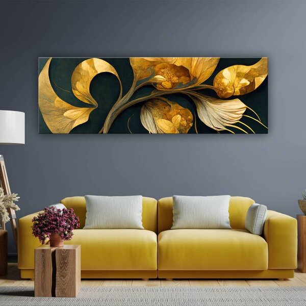 70x40 cm - Aranybarna absztrakt növény vászonkép