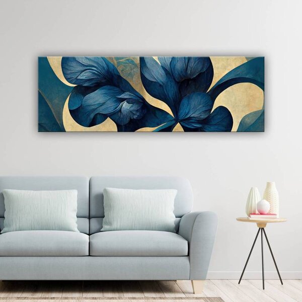 70x40 cm - Kék és fehér absztrakt virág vászonkép