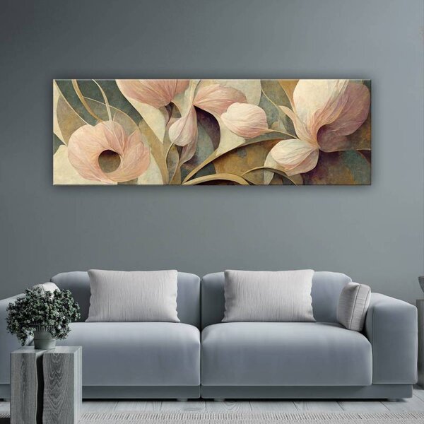 70x40 cm - Pasztell rózsaszín festett virágok vászonkép
