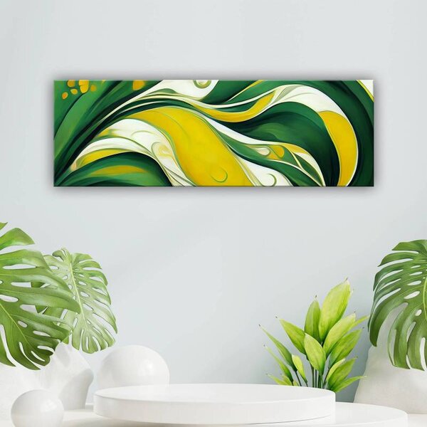 70x40 cm - Zöld és sárga absztrakt ívek vászonkép