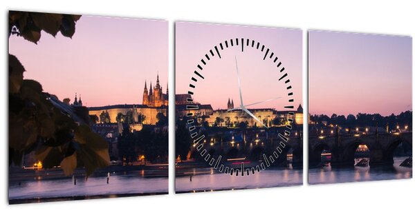 A Prágai vár és a Moldva képe (órával) (90x30 cm)