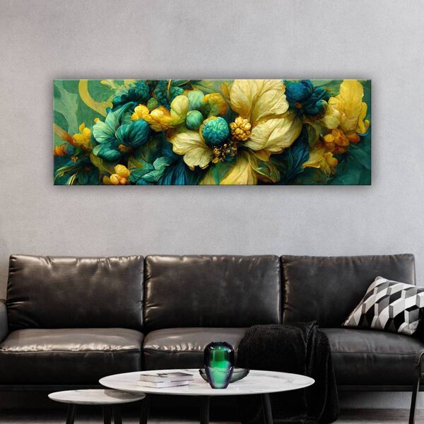 70x40 cm - Kék és sárga absztrakt virág vászonkép