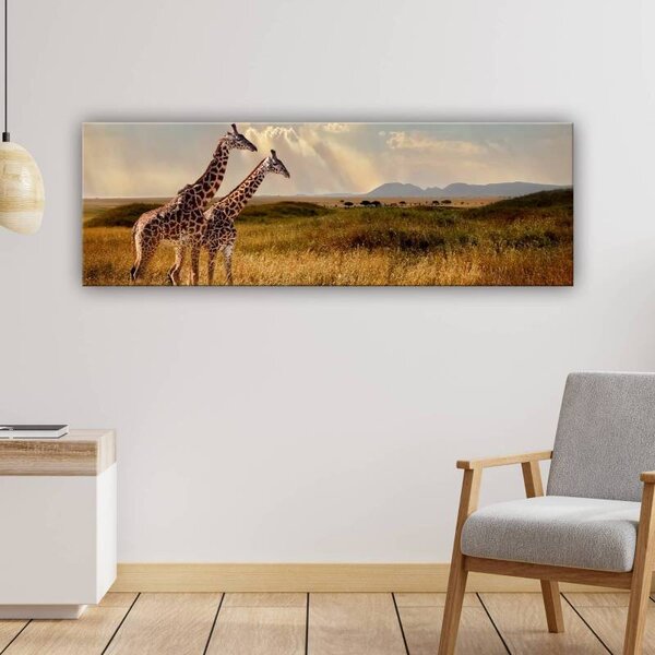 70x40 cm - Két zsiráf a szavannában vászonkép