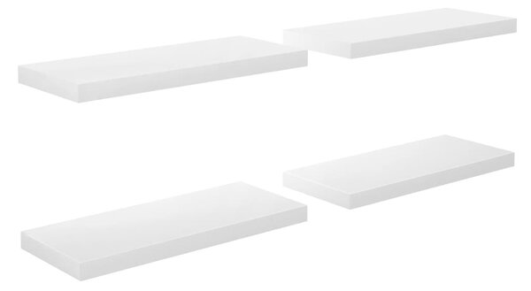 4 db magasfényű fehér MDF lebegő fali polc 60 x 23,5 x 3,8 cm