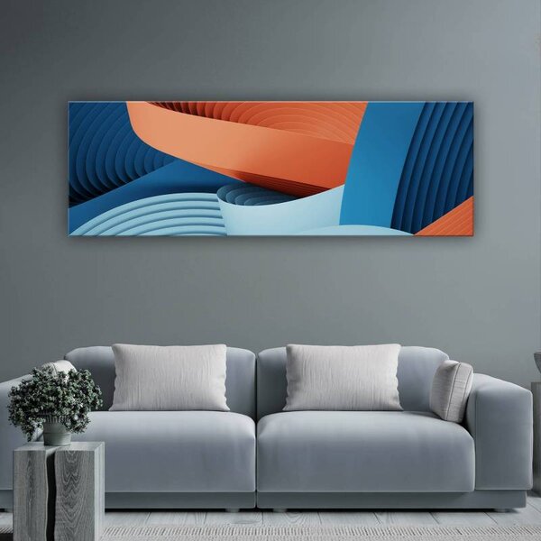 70x40 cm - Kék és piros absztrakt ívek vászonkép