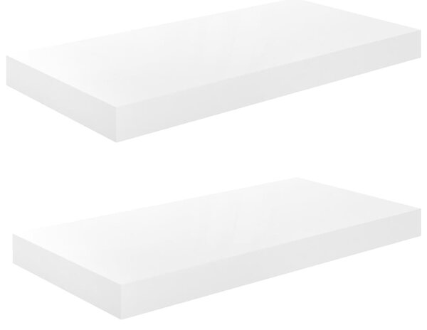 2 db magasfényű fehér MDF lebegő fali polc 50 x 23 x 3,8 cm