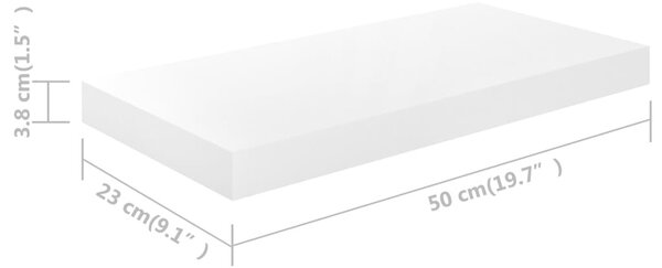2 db magasfényű fehér MDF lebegő fali polc 50 x 23 x 3,8 cm