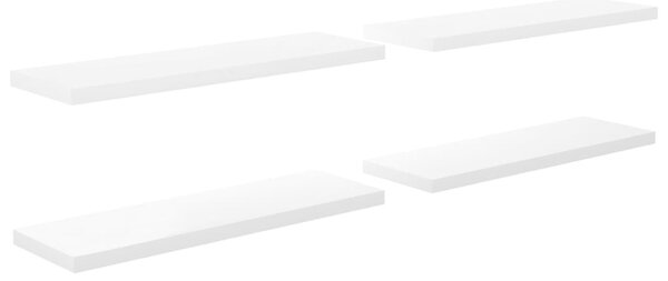 4 db magasfényű fehér MDF lebegő fali polc 120 x 23,5 x 3,8 cm