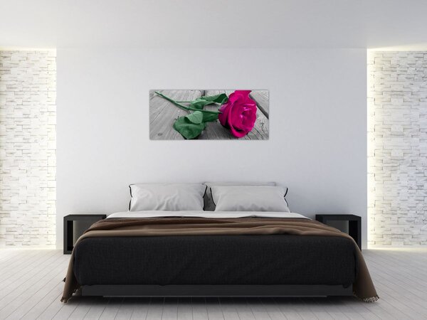 Kép - Rózsaszín rózsa zöld szárral (120x50 cm)