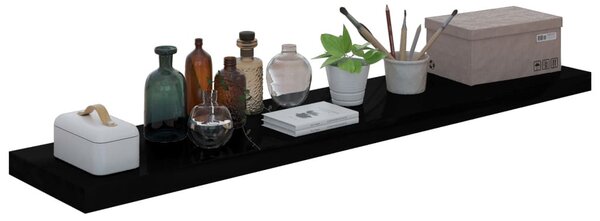 Magasfényű fekete MDF lebegő fali polc 120 x 23,5 x 3,8 cm