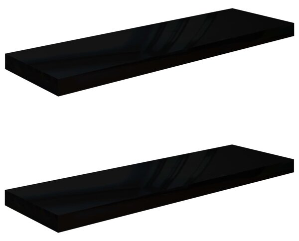 2 db magasfényű fekete MDF lebegő fali polc 80 x 23,5 x 3,8 cm