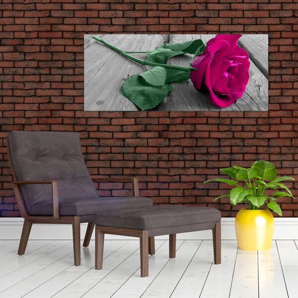 Kép - Rózsaszín rózsa zöld szárral (120x50 cm)