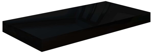 2 db magasfényű fekete MDF lebegő fali polc 50 x 23 x 3,8 cm