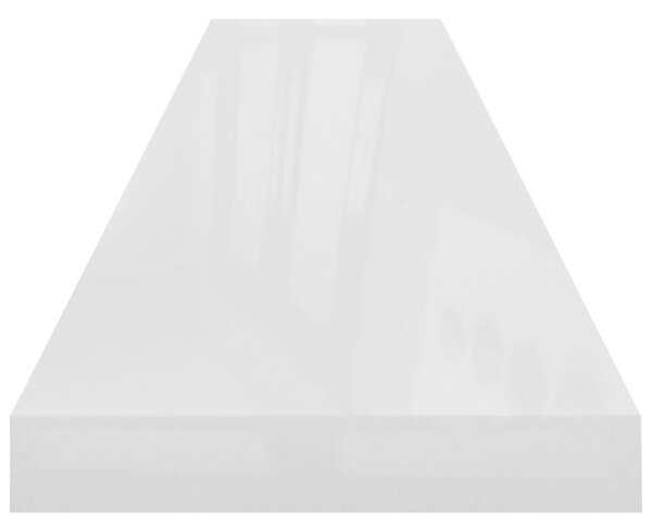4 db magasfényű fehér MDF lebegő fali polc 120 x 23,5 x 3,8 cm