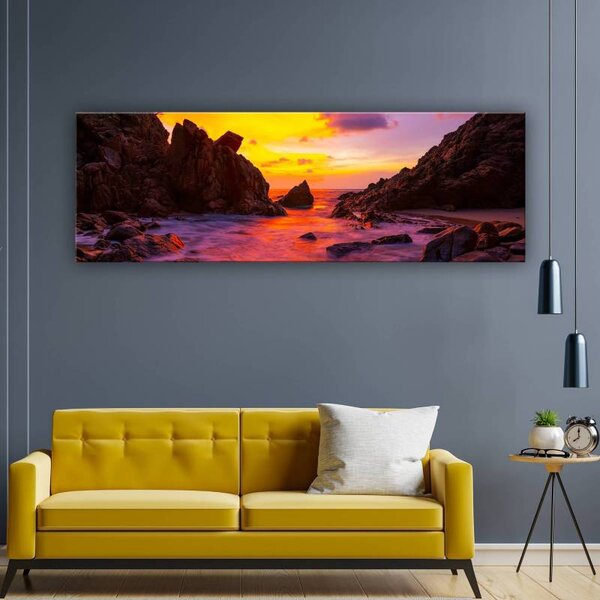 70x40 cm - Sárga naplemente a sziklák között vászonkép