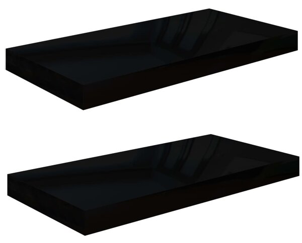 2 db magasfényű fekete MDF lebegő fali polc 50 x 23 x 3,8 cm