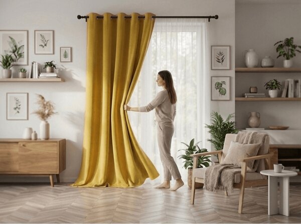 OXFORD sárga függöny 140x250 cm Felfüggesztés: Hullámos sínszalag
