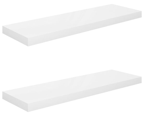 2 db magasfényű fehér MDF lebegő fali polc 80 x 23,5 x 3,8 cm