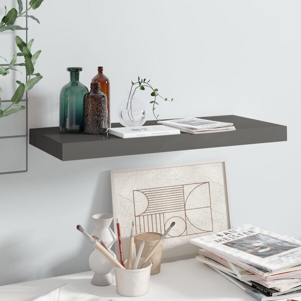 Magasfényű szürke MDF lebegő fali polc 60 x 23,5 x 3,8 cm