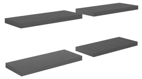 4 db magasfényű szürke MDF lebegő fali polc 60 x 23,5 x 3,8 cm