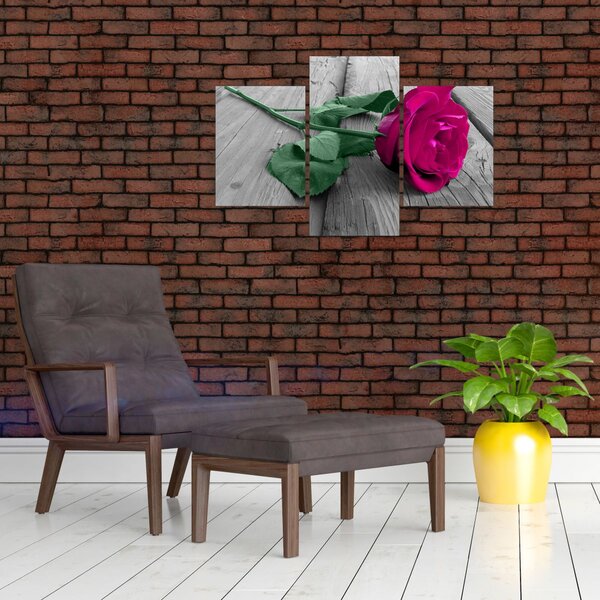 Kép - Rózsaszín rózsa zöld szárral (90x60 cm)