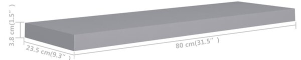 Szürke MDF lebegő fali polc 80 x 23,5 x 3,8 cm