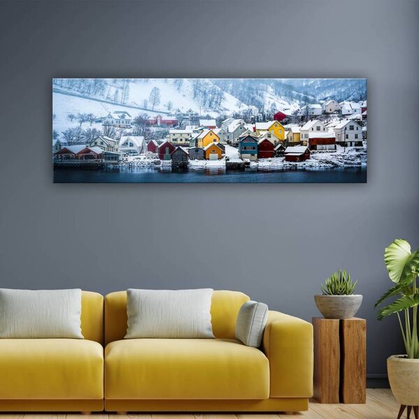 70x40 cm - Színes norvég házak vászonkép
