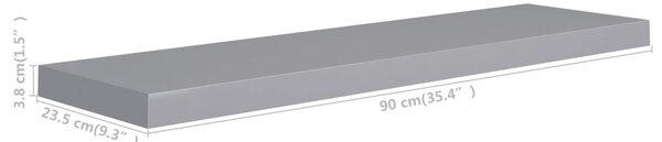 4 db szürke MDF lebegő fali polc 90 x 23,5 x 3,8 cm