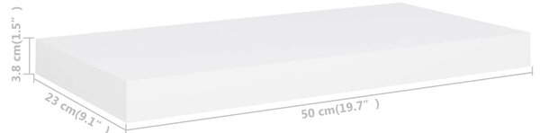 2 db fehér MDF lebegő fali polc 50 x 23 x 3,8 cm