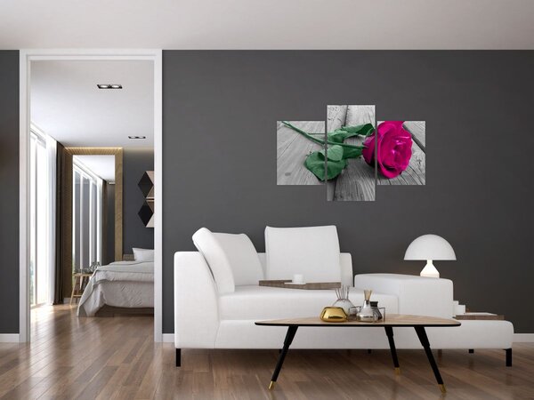 Kép - Rózsaszín rózsa zöld szárral (90x60 cm)