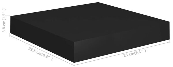 Fekete MDF lebegő fali polc 23 x 23,5 x 3,8 cm