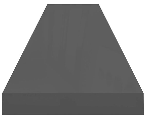 2 db magasfényű szürke MDF lebegő fali polc 120 x 23,5 x 3,8 cm