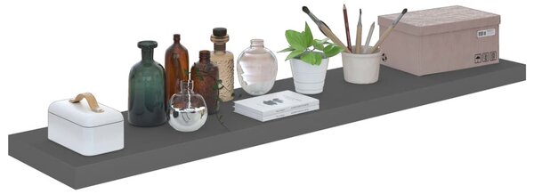 2 db magasfényű szürke MDF lebegő fali polc 120 x 23,5 x 3,8 cm