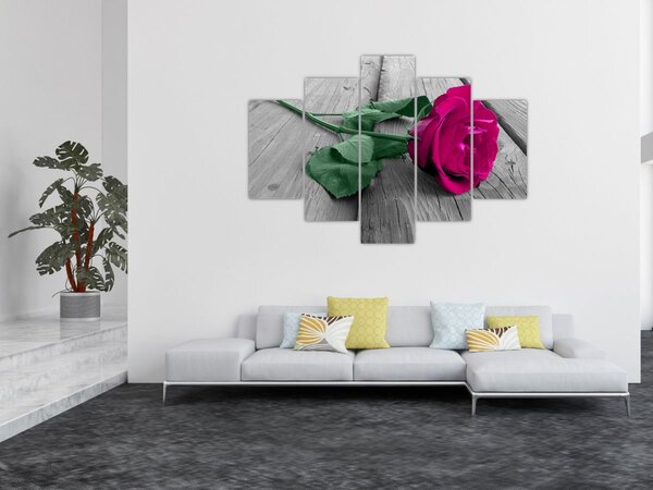 Kép - Rózsaszín rózsa zöld szárral (150x105 cm)