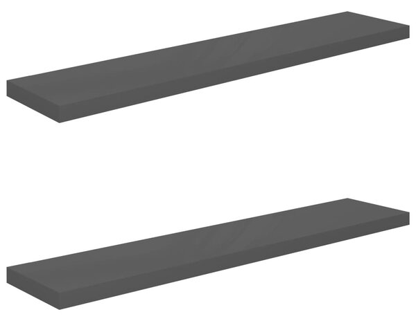 2 db magasfényű szürke MDF lebegő fali polc 120 x 23,5 x 3,8 cm