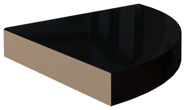 Magasfényű fekete MDF lebegő sarokpolc 25 x 25 x 3,8 cm
