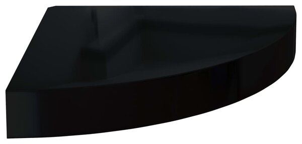 Magasfényű fekete MDF lebegő sarokpolc 25 x 25 x 3,8 cm
