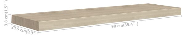 Tölgyszínű MDF lebegő fali polc 90 x 23,5 x 3,8 cm