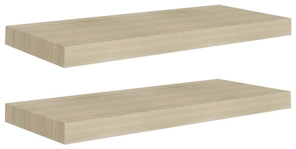 2 db tölgyszínű MDF lebegő fali polc 60 x 23,5 x 3,8 cm
