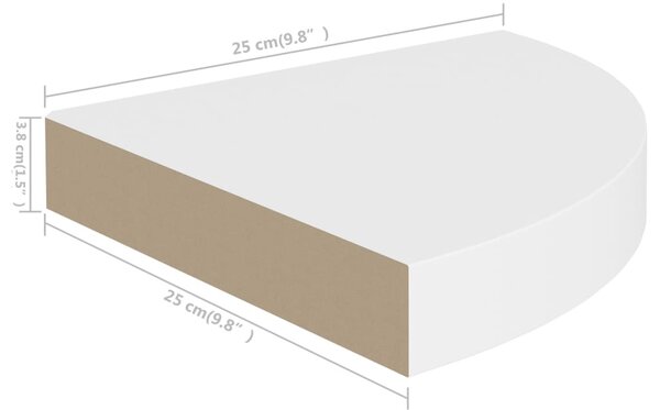2 db fehér MDF lebegő sarokpolc 25 x 25 x 3,8 cm
