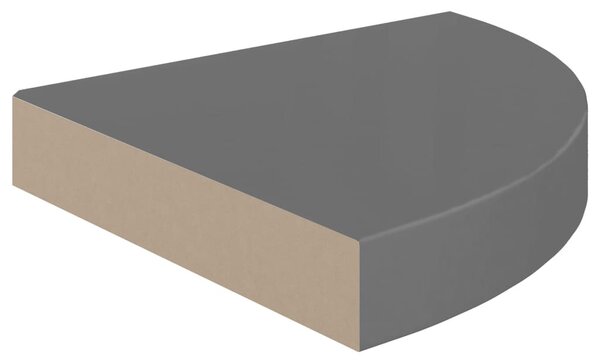 Magasfényű szürke MDF lebegő sarokpolc 25 x 25 x 3,8 cm