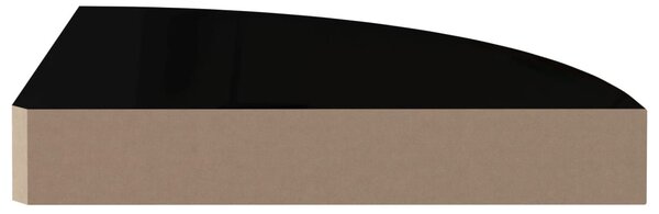 Magasfényű fekete MDF lebegő sarokpolc 25 x 25 x 3,8 cm